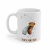 white ceramic coffee mugs with a watercolor painting of a startled fruit fly