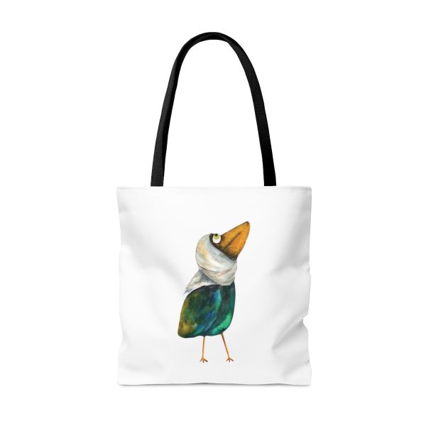 White Tote Bag with watercolor painting of a whimsical crow called Squawk