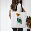 girl with a White Tote Bag with watercolor painting of a whimsical crow called Squawk